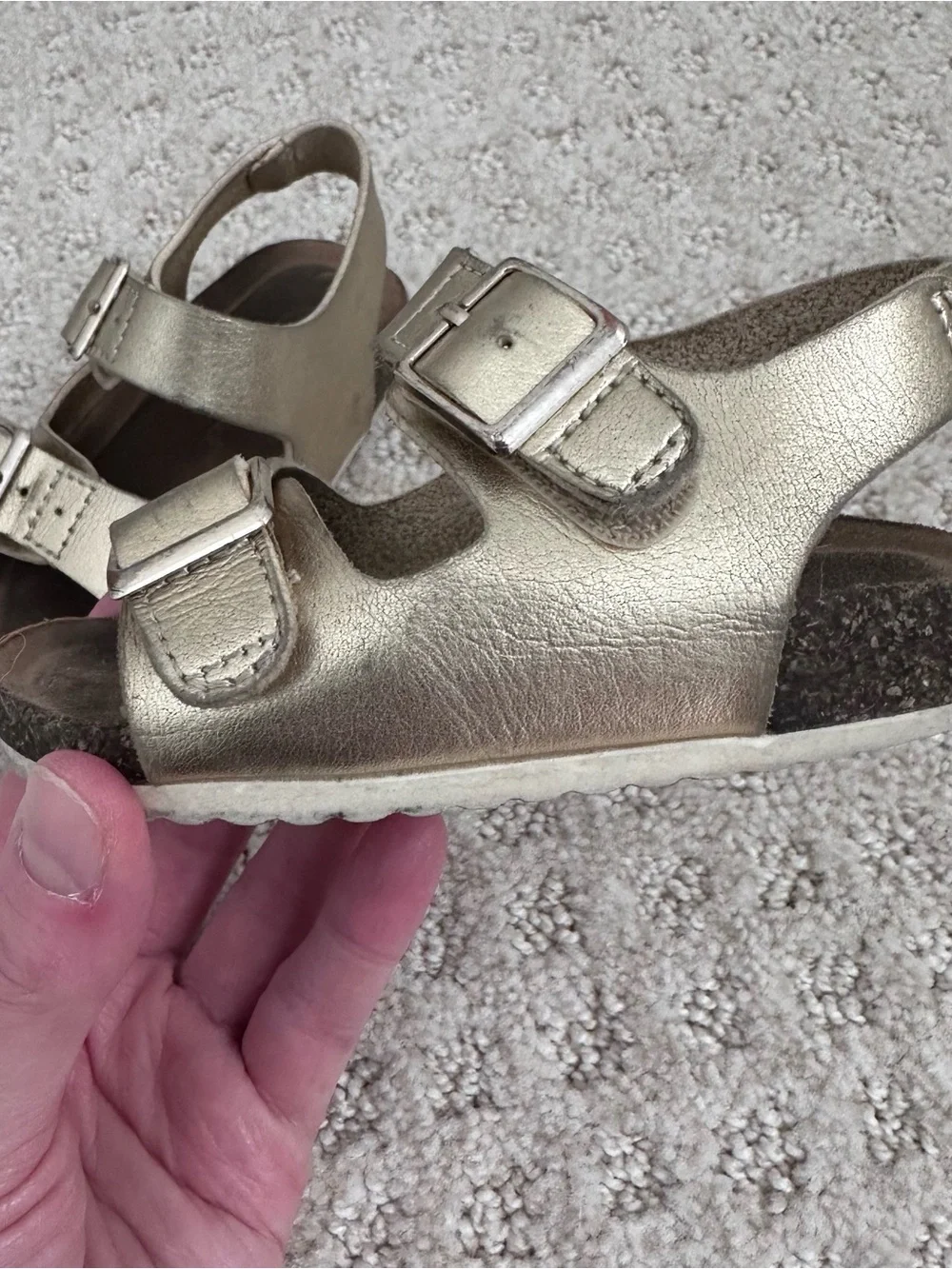 Girl Metallic Gold Double-Buckle Velcro Sandals Size 5